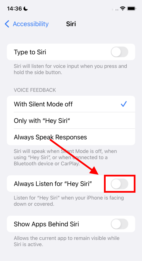 Tap Always Listen for Hey Siri